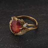 Leaf Engagement Ring with Oval Fantasy-Cut Padparadscha Sapphire / Adonis - Eden Garden Jewelry™