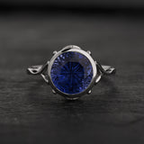 Engagement Ring in Leafy Style with Round Fantasy-Cut Blue Sapphire / Roma - Eden Garden Jewelry™