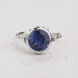 Engagement Ring in Leafy Style with Round Fantasy-Cut Blue Sapphire / Roma - Eden Garden Jewelry™