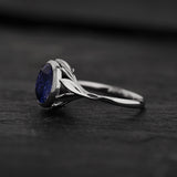 Engagement Ring in Leafy Style with Round Fantasy-Cut Blue Sapphire / Roma - Eden Garden Jewelry™