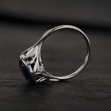 Engagement Ring in Leafy Style with Round Fantasy-Cut Blue Sapphire / Roma - Eden Garden Jewelry™