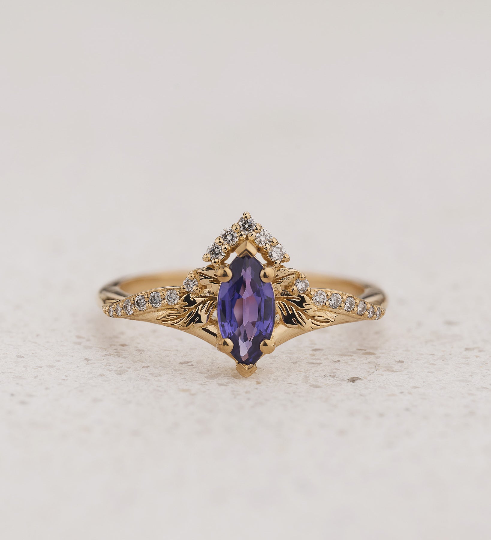Nature-inspired Engagement Ring with Marquise Purple Sapphire / Amelia - Eden Garden Jewelry™