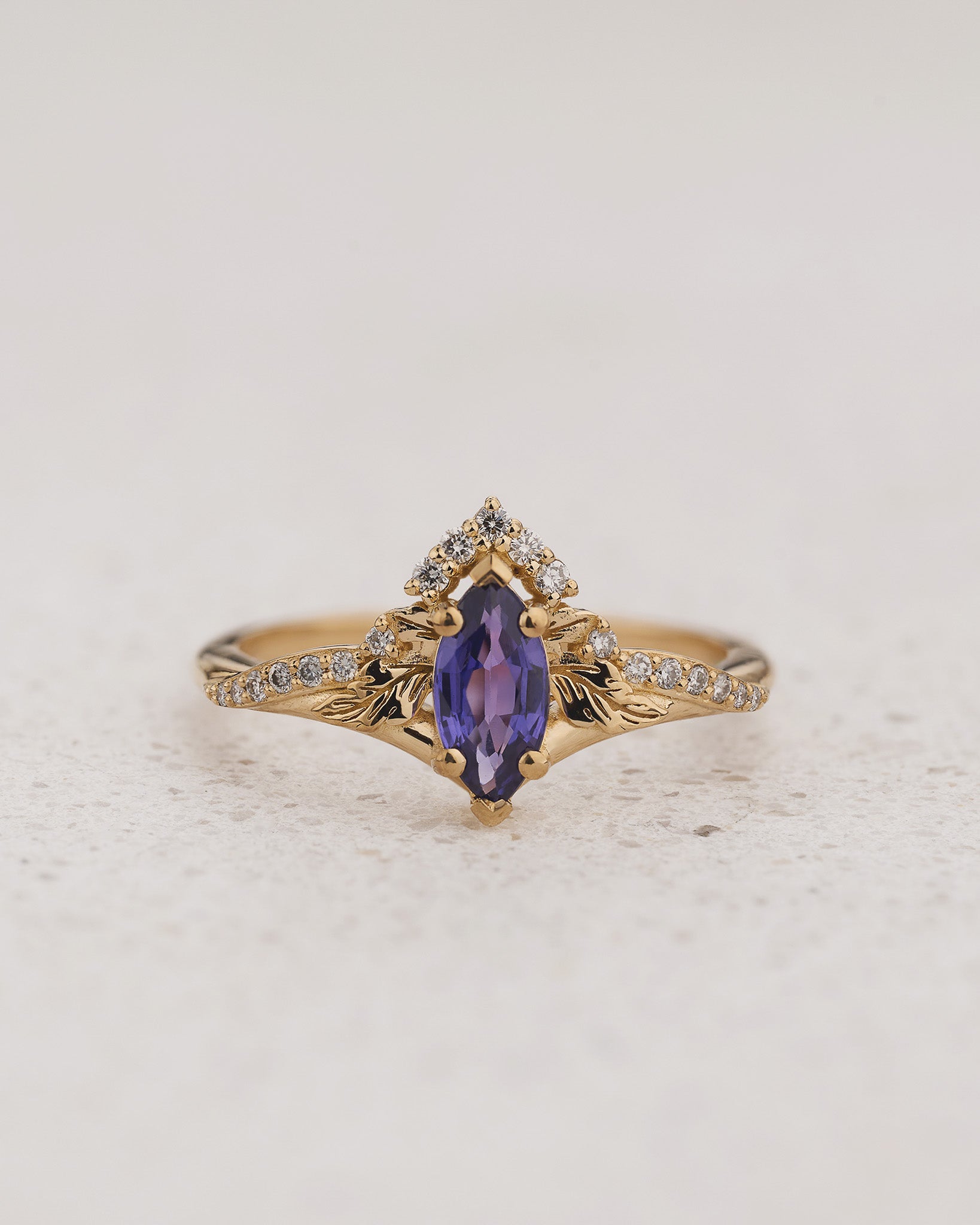 Nature-inspired Engagement Ring with Marquise Purple Sapphire / Amelia - Eden Garden Jewelry™