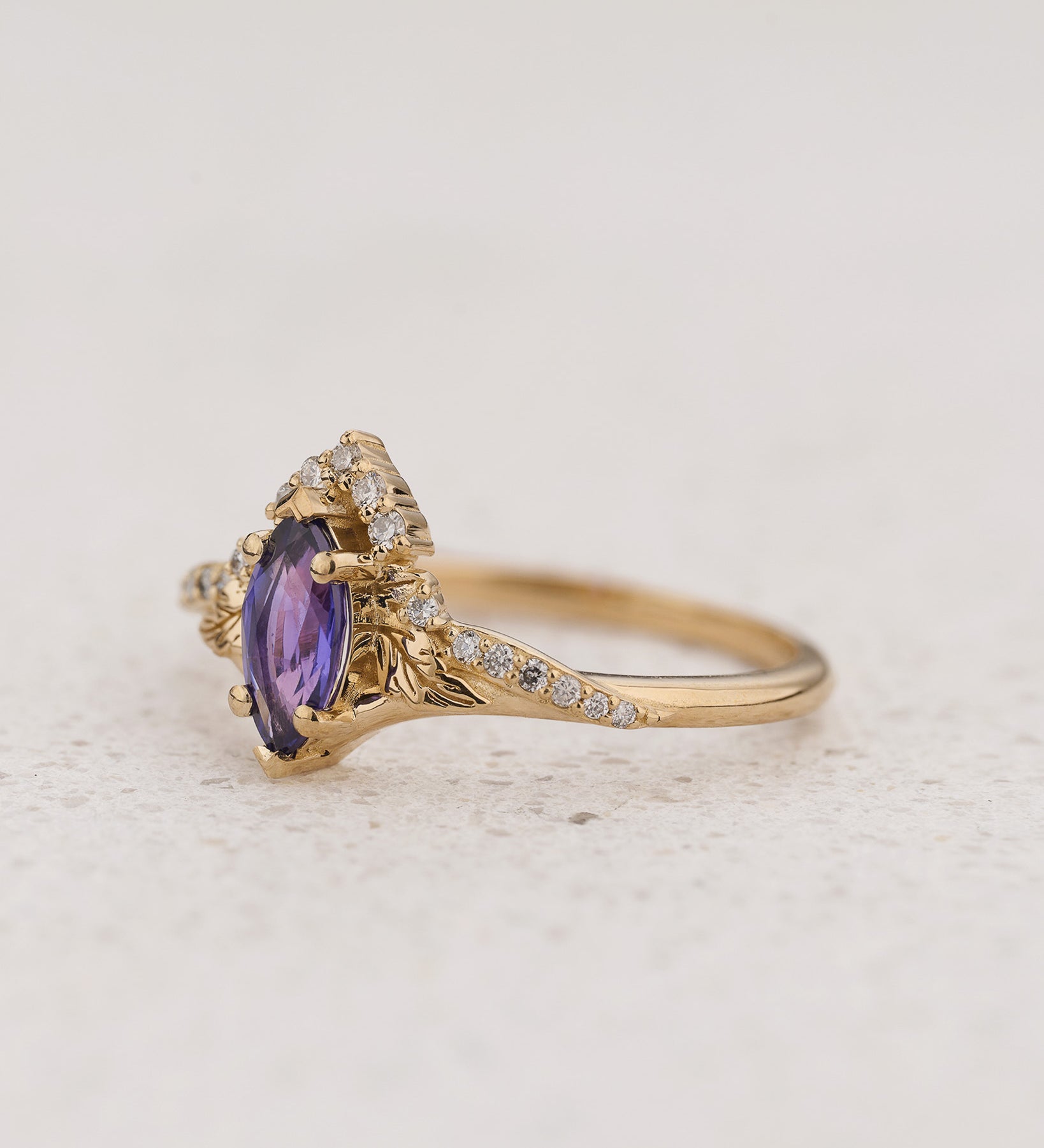 Nature-inspired Engagement Ring with Marquise Purple Sapphire / Amelia - Eden Garden Jewelry™