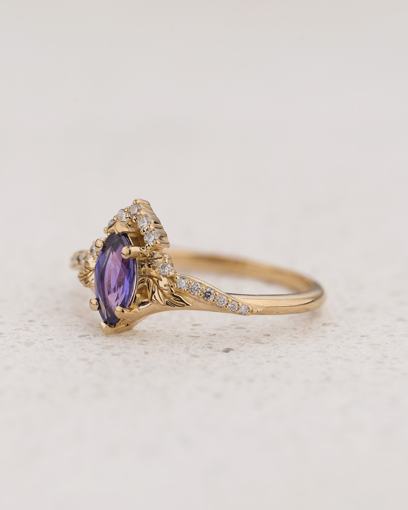 Nature-inspired Engagement Ring with Marquise Purple Sapphire / Amelia - Eden Garden Jewelry™
