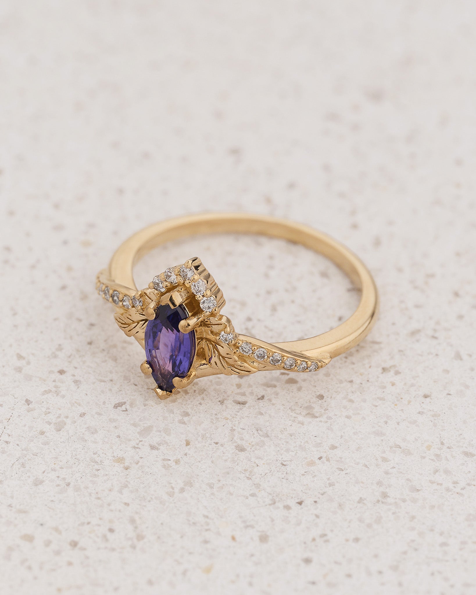 Nature-inspired Engagement Ring with Marquise Purple Sapphire / Amelia - Eden Garden Jewelry™