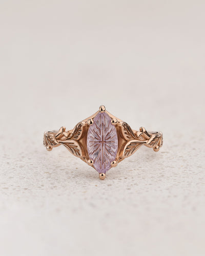 Leaf Engagement Ring with Marquise Fantasy-Cut Pink Sapphire / Freesia - Eden Garden Jewelry™