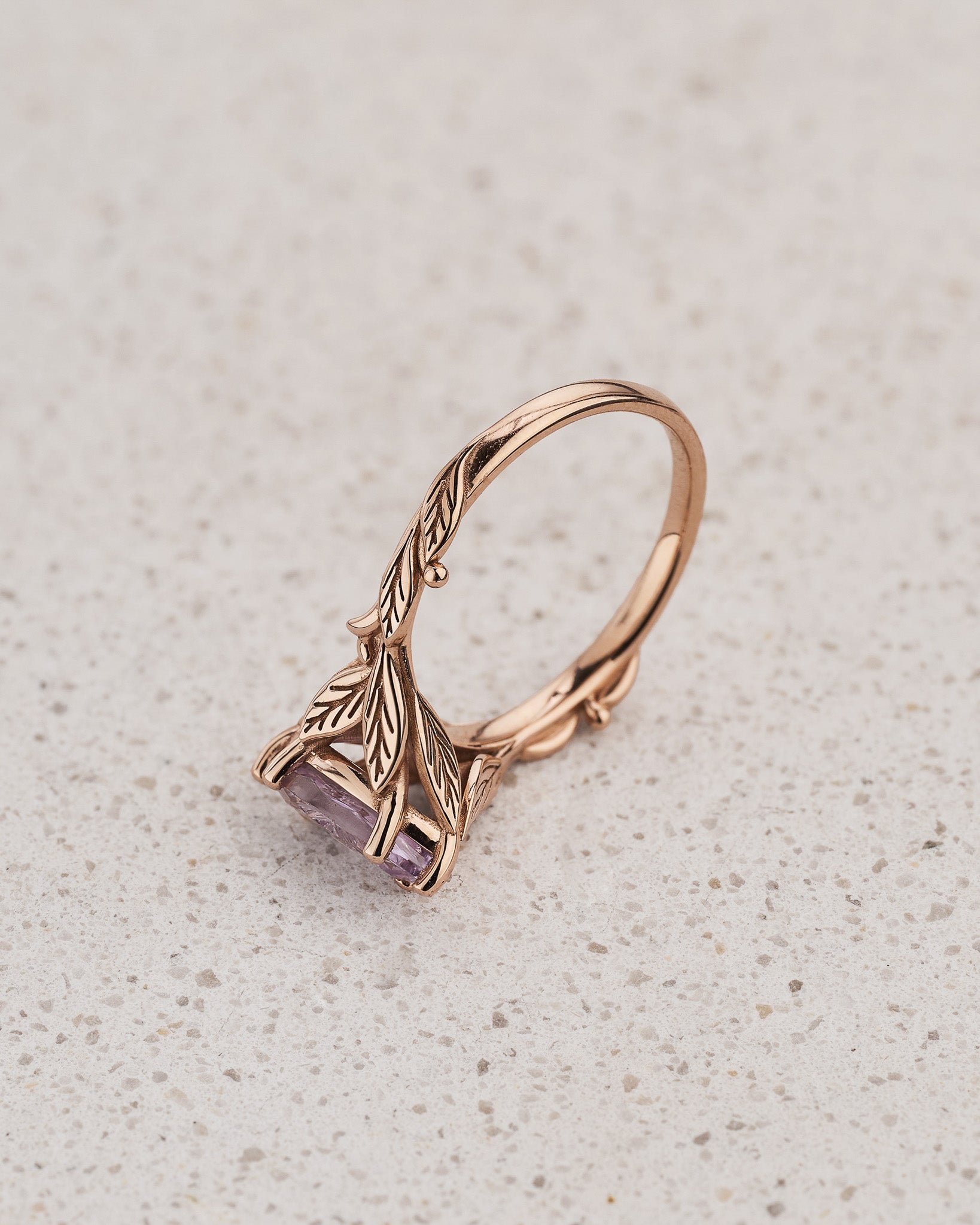 Leaf Engagement Ring with Marquise Fantasy-Cut Pink Sapphire / Freesia - Eden Garden Jewelry™