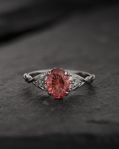 Leaf Engagement Ring with Oval Fantasy-Cut Orange Sapphire / Gloria - Eden Garden Jewelry™