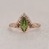 Elegant Engagement Ring with Marquise Fantasy-Cut Green Sapphire / Amelia - Eden Garden Jewelry™