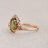 Elegant Engagement Ring with Marquise Fantasy-Cut Green Sapphire / Amelia - Eden Garden Jewelry™