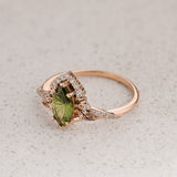 Elegant Engagement Ring with Marquise Fantasy-Cut Green Sapphire / Amelia - Eden Garden Jewelry™