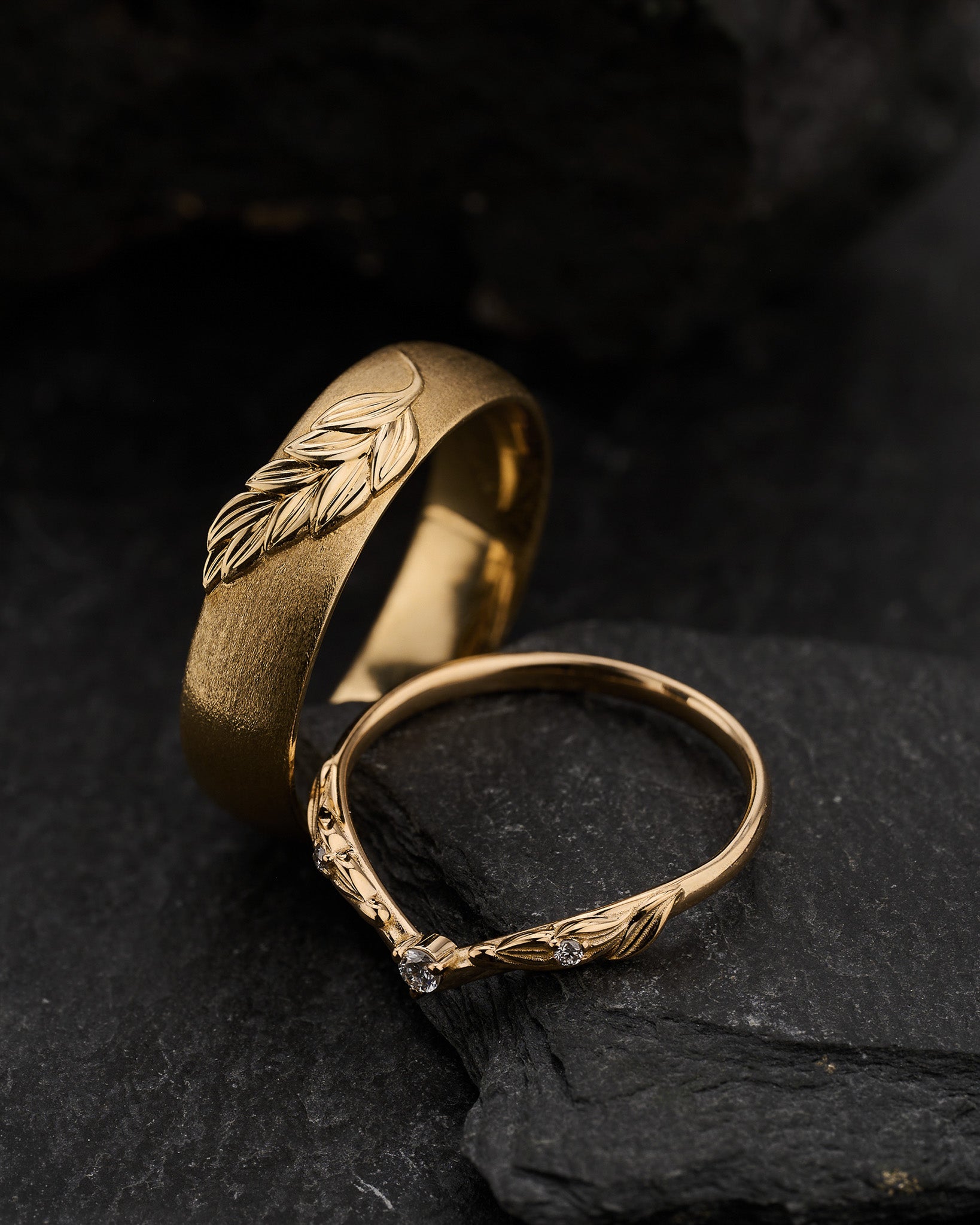 Leaf Couple Wedding Band Set / Palmira - Eden Garden Jewelry™