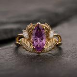 READY TO SHIP Adonis Engagement Ring with Marquise Fantasy-Cut Purple Sapphire, 14K yellow gold, RING SIZES 5.5 - 8.5 US - Eden Garden Jewelry™