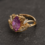 READY TO SHIP Adonis Engagement Ring with Marquise Fantasy-Cut Purple Sapphire, 14K yellow gold, RING SIZES 5.5 - 8.5 US - Eden Garden Jewelry™