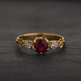 Engagement Ring in Flower Style with Round Red Ruby / Fiorella - Eden Garden Jewelry™