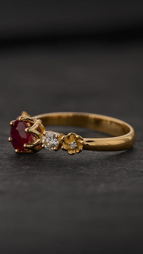 Engagement Ring in Flower Style with Round Red Ruby / Fiorella - Eden Garden Jewelry™