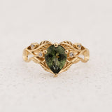 Art Nouveau Engagement Ring with Pear-Cut Rutile Peridot / Callisto - Eden Garden Jewelry™