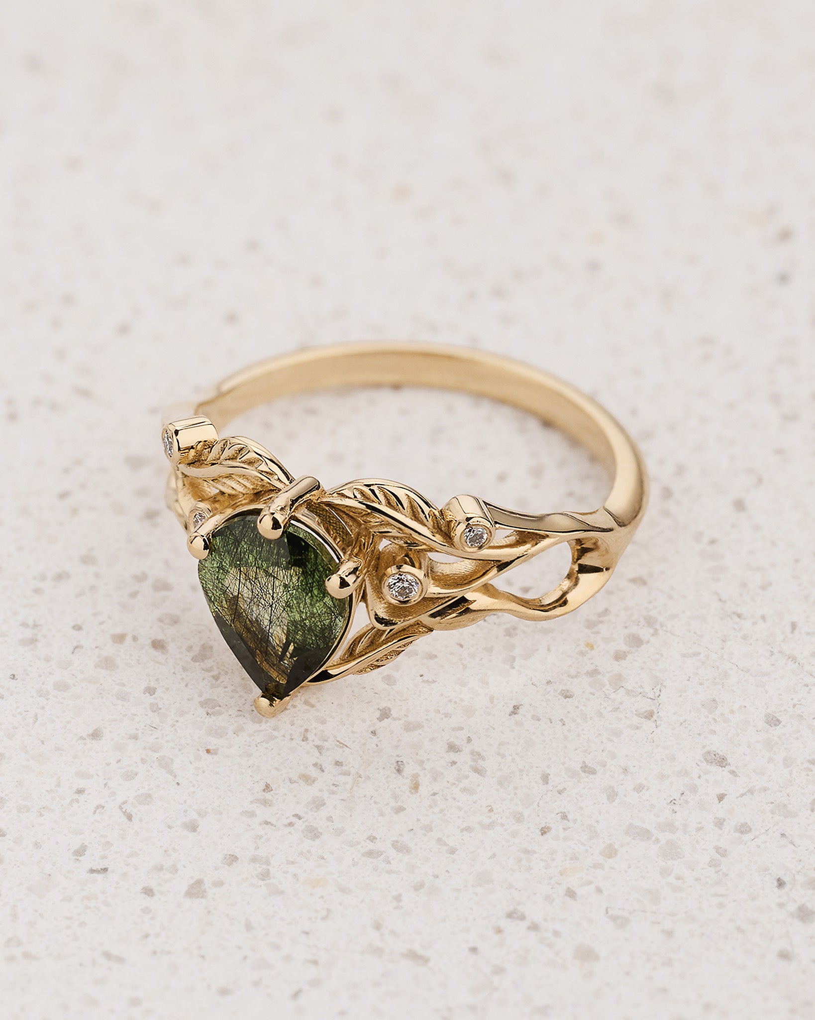 Art Nouveau Engagement Ring with Pear-Cut Rutile Peridot / Callisto - Eden Garden Jewelry™