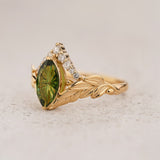 Leaf Engagement Ring with Marquise Green Tourmaline / Palmira - Eden Garden Jewelry™