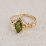 Leaf Engagement Ring with Marquise Green Tourmaline / Palmira - Eden Garden Jewelry™