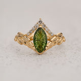 Leaf Engagement Ring with Marquise Green Tourmaline / Palmira - Eden Garden Jewelry™