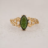 READY TO SHIP Japanese Maple Engagement Ring with Marquise Green Tourmaline, 14K yellow gold, RING SIZES 5.5 - 8.5 US - Eden Garden Jewelry™