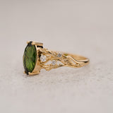 READY TO SHIP Japanese Maple Engagement Ring with Marquise Green Tourmaline, 14K yellow gold, RING SIZES 5.5 - 8.5 US - Eden Garden Jewelry™