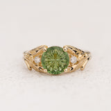 READY TO SHIP Wisteria Engagement Ring with Round Fantasy-Cut Green Tourmaline, 14K yellow gold, RING SIZES 5.5 - 8.5 US - Eden Garden Jewelry™