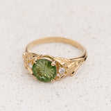 READY TO SHIP Wisteria Engagement Ring with Round Fantasy-Cut Green Tourmaline, 14K yellow gold, RING SIZES 5.5 - 8.5 US - Eden Garden Jewelry™