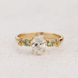 READY TO SHIP Fiorella Engagement Ring with Oval Diamond and Green Diamond Accents, 14K yellow gold, RING SIZES 7.5 - 10.5 US - Eden Garden Jewelry™