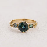 READY TO SHIP Fiorella Engagement Ring with Round Teal Sapphire, Accent Alexandrites and Diamonds, 14K yellow gold, AVAILABLE RING SIZES: 4 - 7 US - Eden Garden Jewelry™