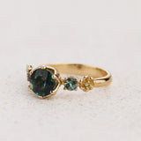READY TO SHIP Fiorella Engagement Ring with Round Teal Sapphire, Accent Alexandrites and Diamonds, 14K yellow gold, AVAILABLE RING SIZES: 4 - 7 US - Eden Garden Jewelry™