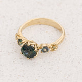 READY TO SHIP Fiorella Engagement Ring with Round Teal Sapphire, Accent Alexandrites and Diamonds, 14K yellow gold, AVAILABLE RING SIZES: 4 - 7 US - Eden Garden Jewelry™