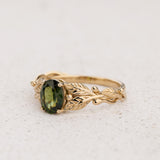 Leaf Engagement Ring with Oval Green Sapphire / Cornus - Eden Garden Jewelry™