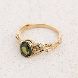 Leaf Engagement Ring with Oval Green Sapphire / Cornus - Eden Garden Jewelry™
