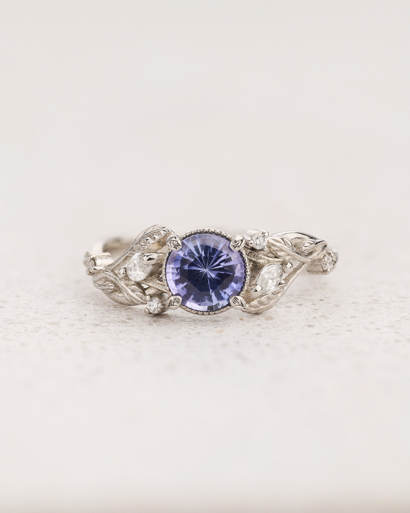 READY TO SHIP Patricia ring with natural lavender sapphire, platinum, AVAILABLE RING SIZES: 5.5 - 8.5 US - Eden Garden Jewelry™