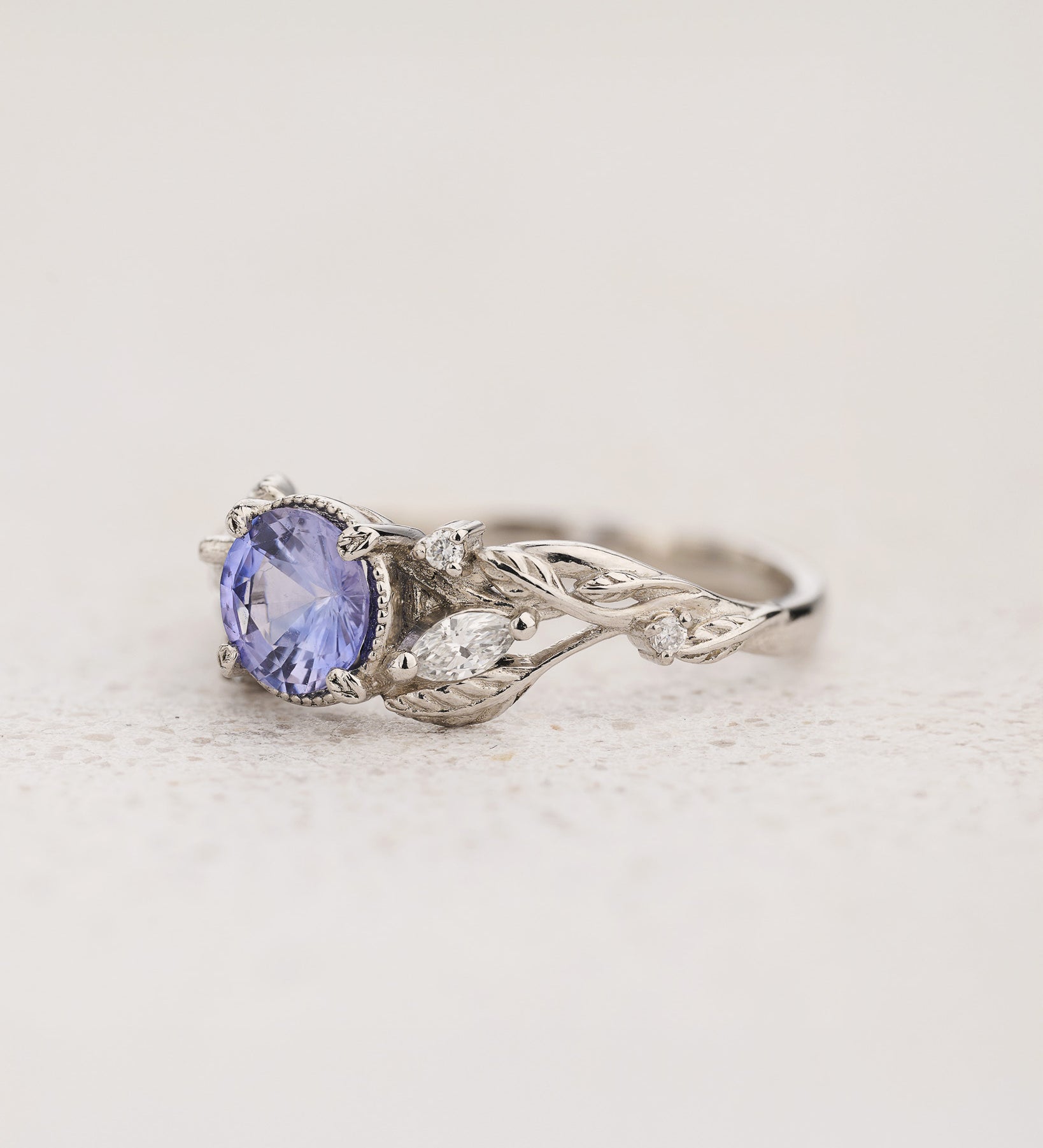 READY TO SHIP Patricia ring with natural lavender sapphire, platinum, AVAILABLE RING SIZES: 5.5 - 8.5 US - Eden Garden Jewelry™