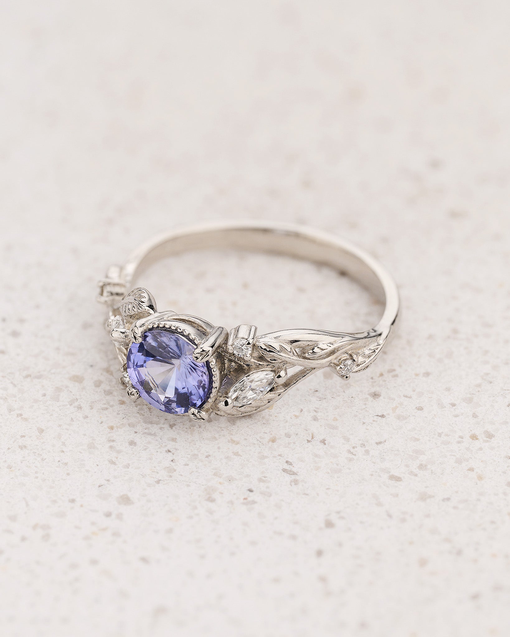 READY TO SHIP Patricia ring with natural lavender sapphire, platinum, AVAILABLE RING SIZES: 5.5 - 8.5 US - Eden Garden Jewelry™