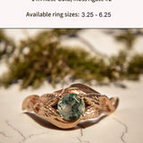 READY TO SHIP: Azalea ring in 14K rose gold, natural moss agate round cut 5 mm, AVAILABLE RING SIZES: 3.25 - 9.5 US