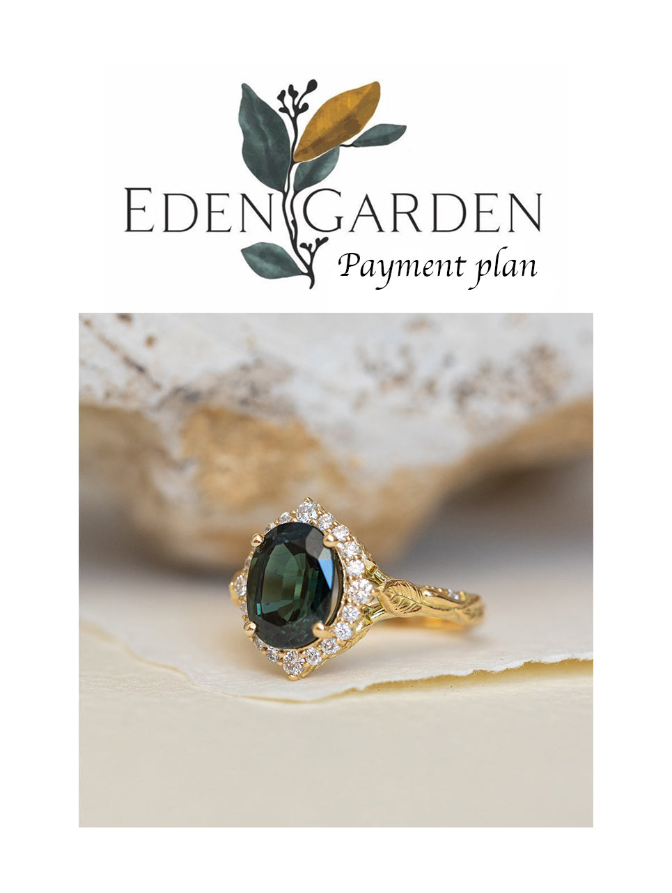 5 instalments payment plan / Diamond halo and natural teal sapphire engagement ring - Florentina - Eden Garden Jewelry™