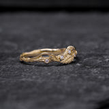 Twig ring with diamonds and three leaves, branch wedding band - Eden Garden Jewelry™