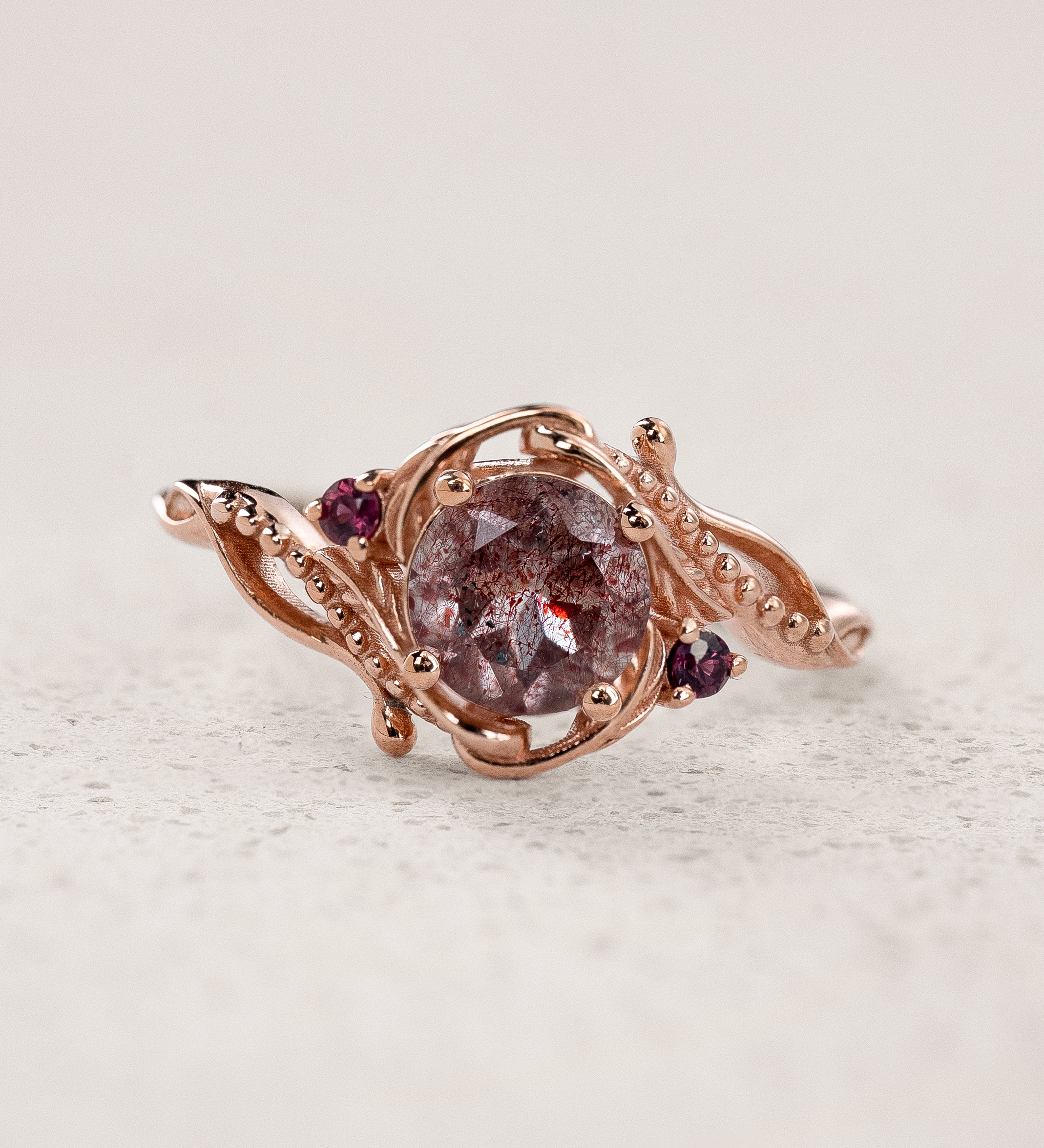 Engagement Ring with Round-cut Melody Quartz / Undina - Eden Garden Jewelry™