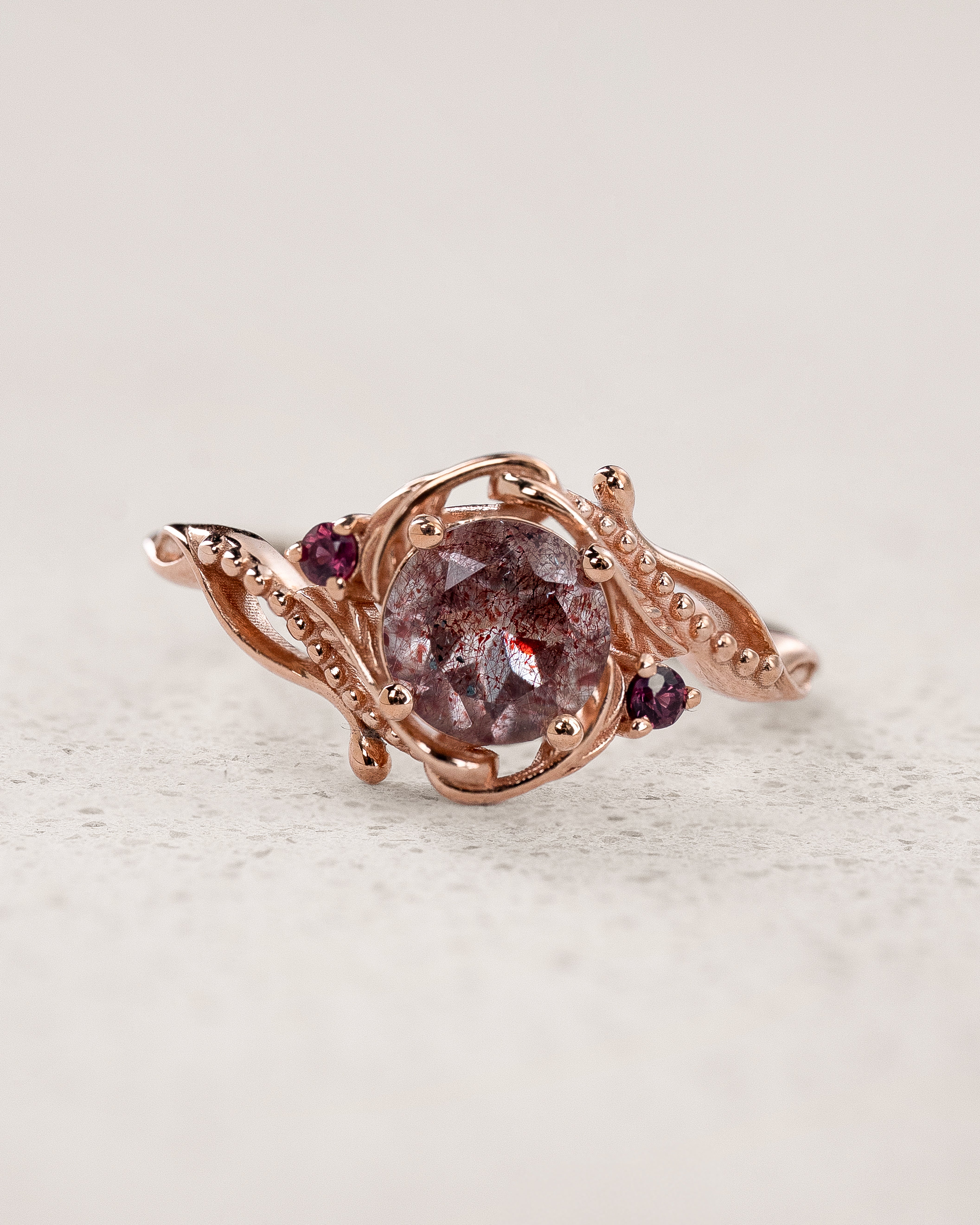 Engagement Ring with Round-cut Melody Quartz / Undina - Eden Garden Jewelry™