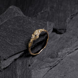 Twig ring with diamonds and three leaves, branch wedding band - Eden Garden Jewelry™