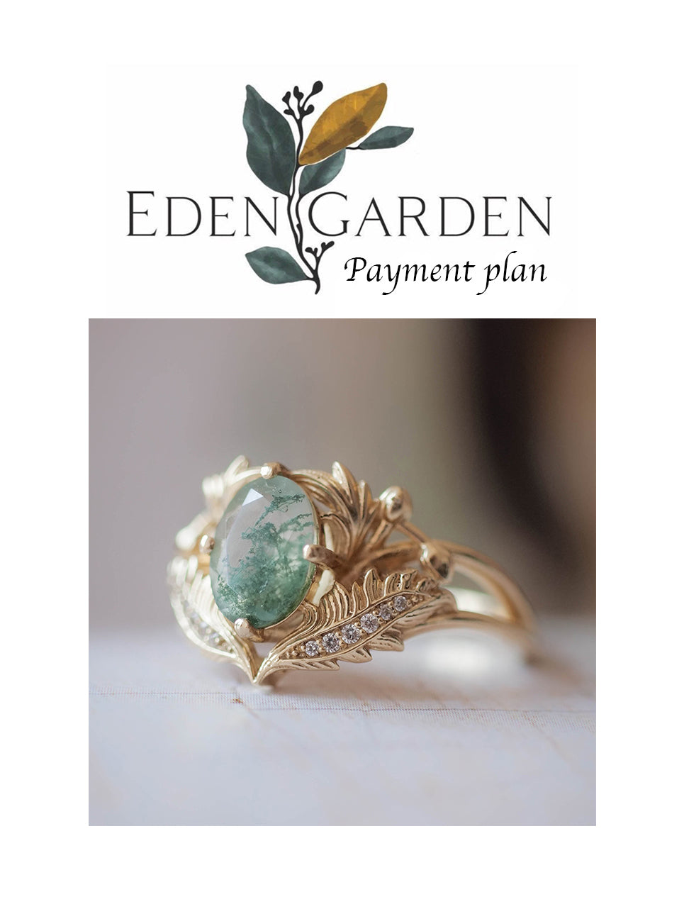 2 instalments payment plan: Moss agate and diamonds engagement ring / Adonis - Eden Garden Jewelry™