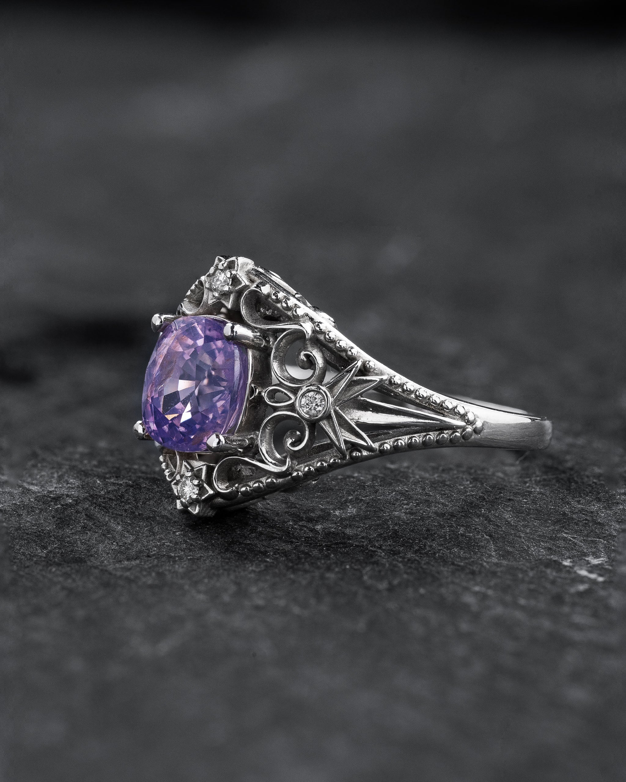 READY TO SHIP:  One-of-a-kind Galaxia ring with opalescent sapphire and natural diamonds, RING SIZE: 7 US - Eden Garden Jewelry™