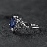 READY TO SHIP: Lida art nouveau engagement ring in 14K white gold, natural blue sapphire with lab diamonds, RING SIZE: 5.5 - 8.5 US - Eden Garden Jewelry™