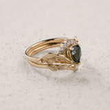 READY TO SHIP: Palmira Crown bridal set with green sapphire and diamonds, 14K yellow gold, AVAILABLE RING SIZES: 5.5 - 8.5 US - Eden Garden Jewelry™