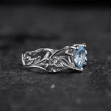 Gold flower engagement ring with natural aquamarine, art nouveau proposal ring / Eloise - Eden Garden Jewelry™